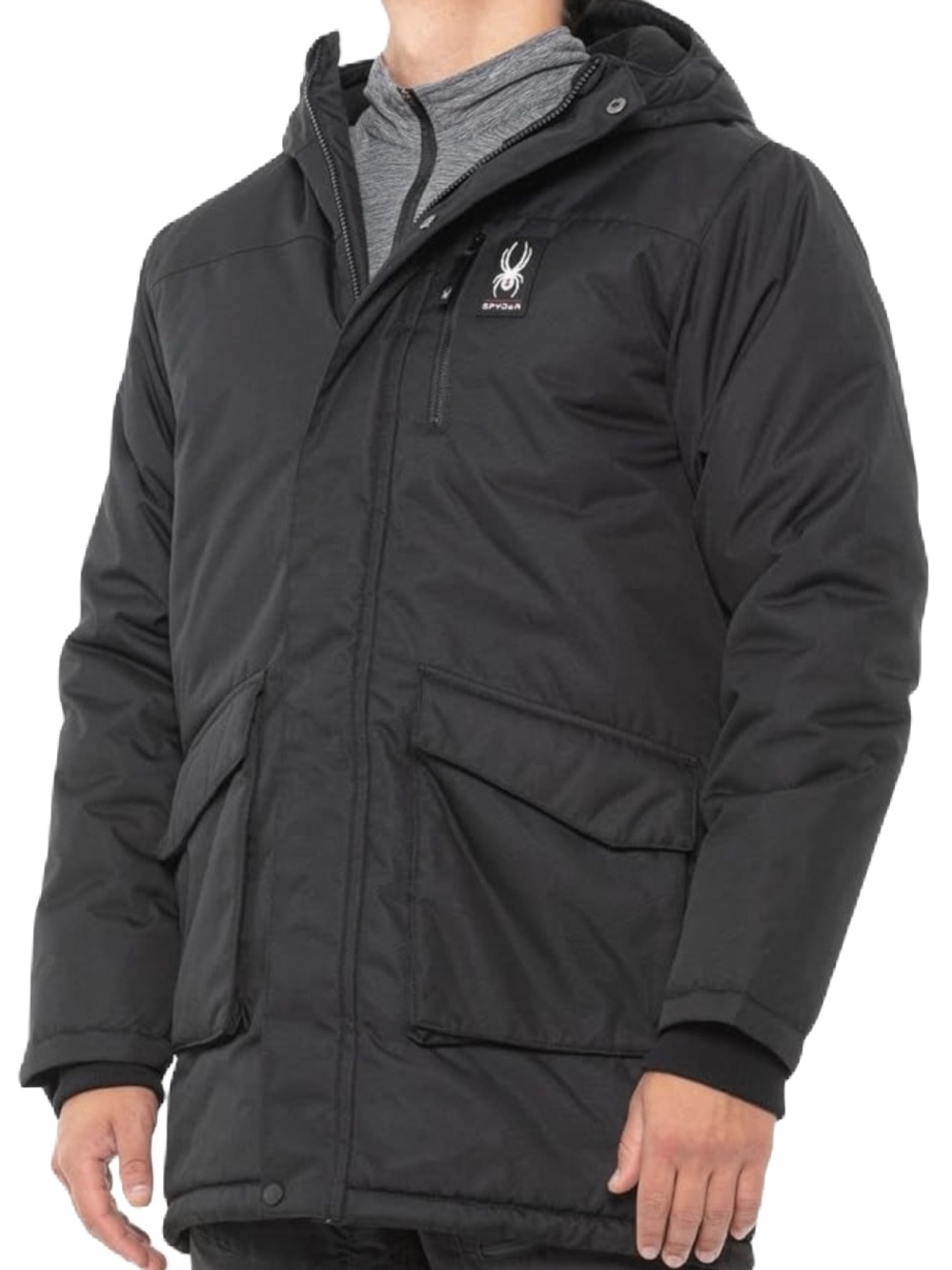 Spyder Jacket XL Parka Waterproof Coat Polar Fleece Lined Black Hooded Warm EUC